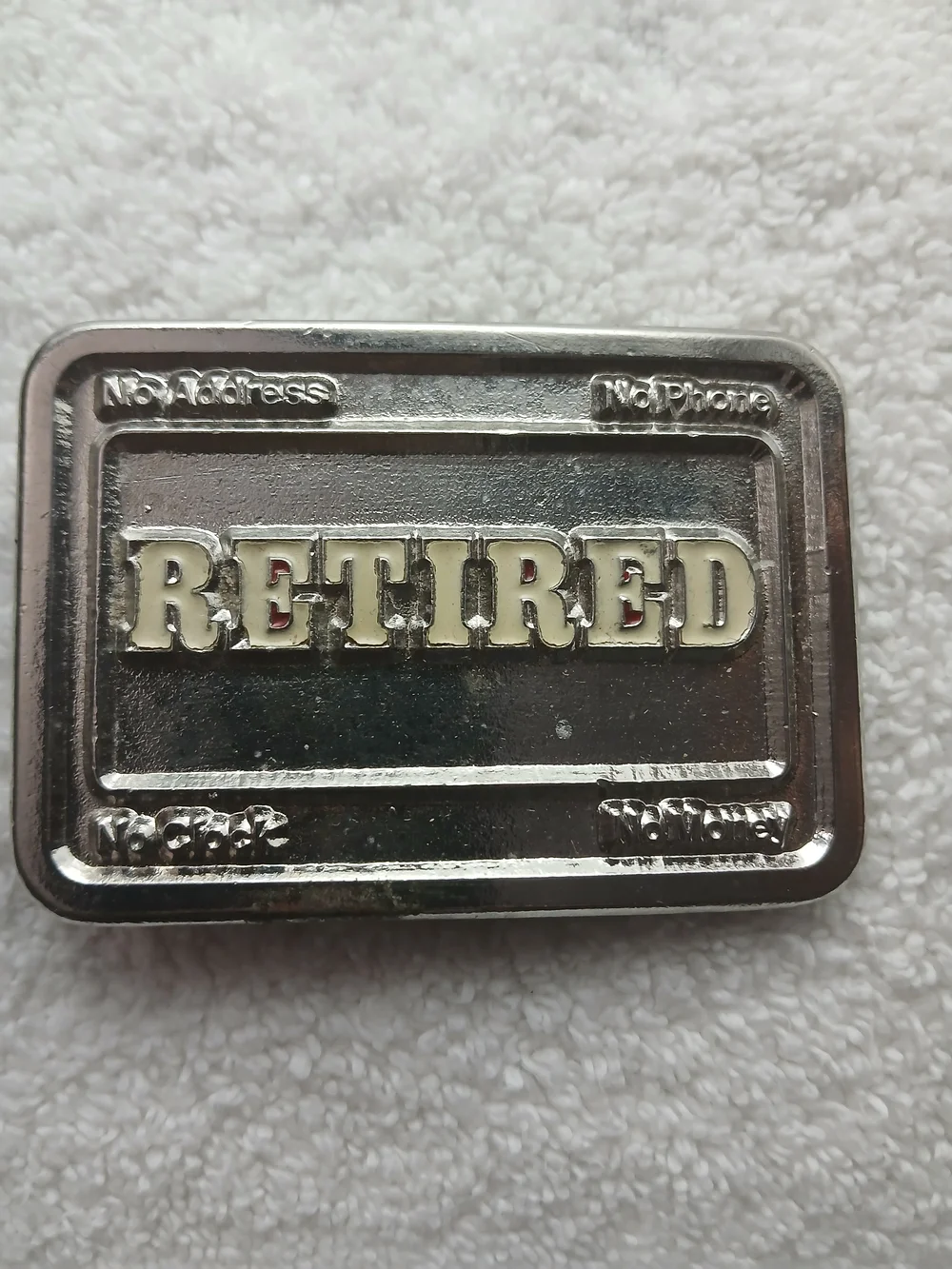 Silver Toned 'RETIRED' Decorative Belt Buckle